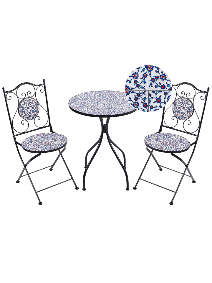 2-tlg Bistro Set CAMPRENA in Schwarz/Blau/Weiß