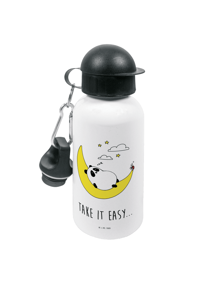 Wasserflasche Panda Easy mit Spruch in Weiß