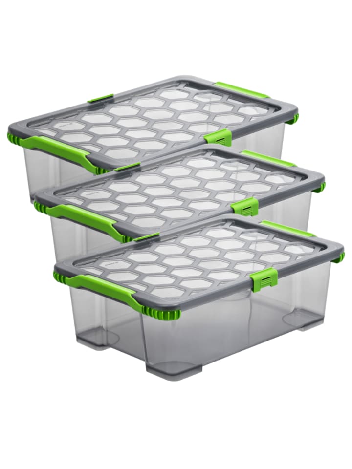 3er Set Lagerbox 30l EVO TOTAL PROTECTION in Anthrazit tr.