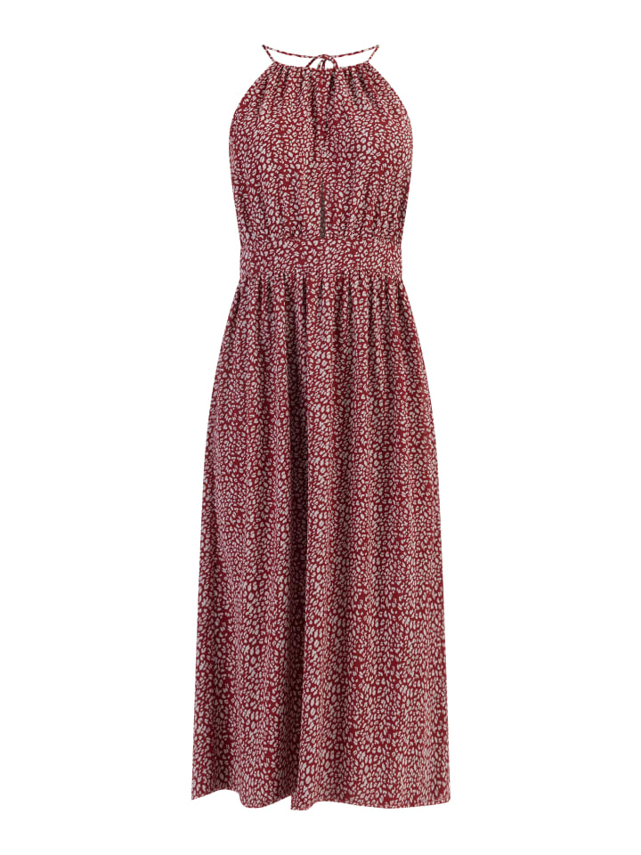 Damen Midikleid Aus Chiffon in Rot Weiss