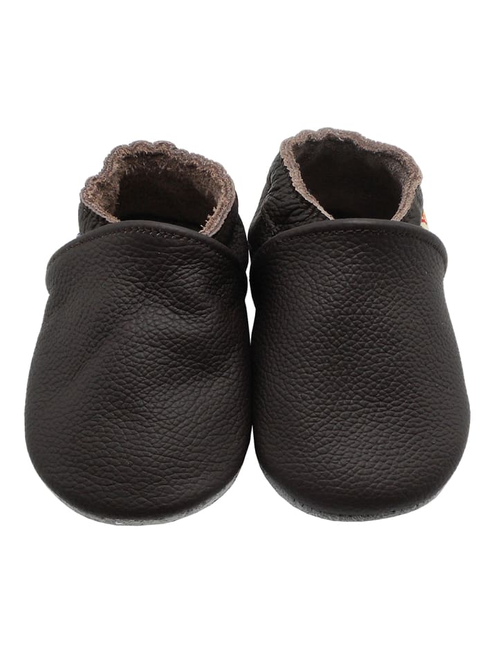 Baby Krabbelschuhe aus Leder mit rutschfester Sohle – Dunkelbraun
