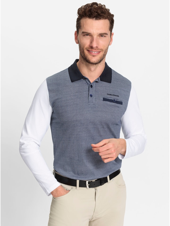 Langarm-Poloshirt in marine-bedruckt