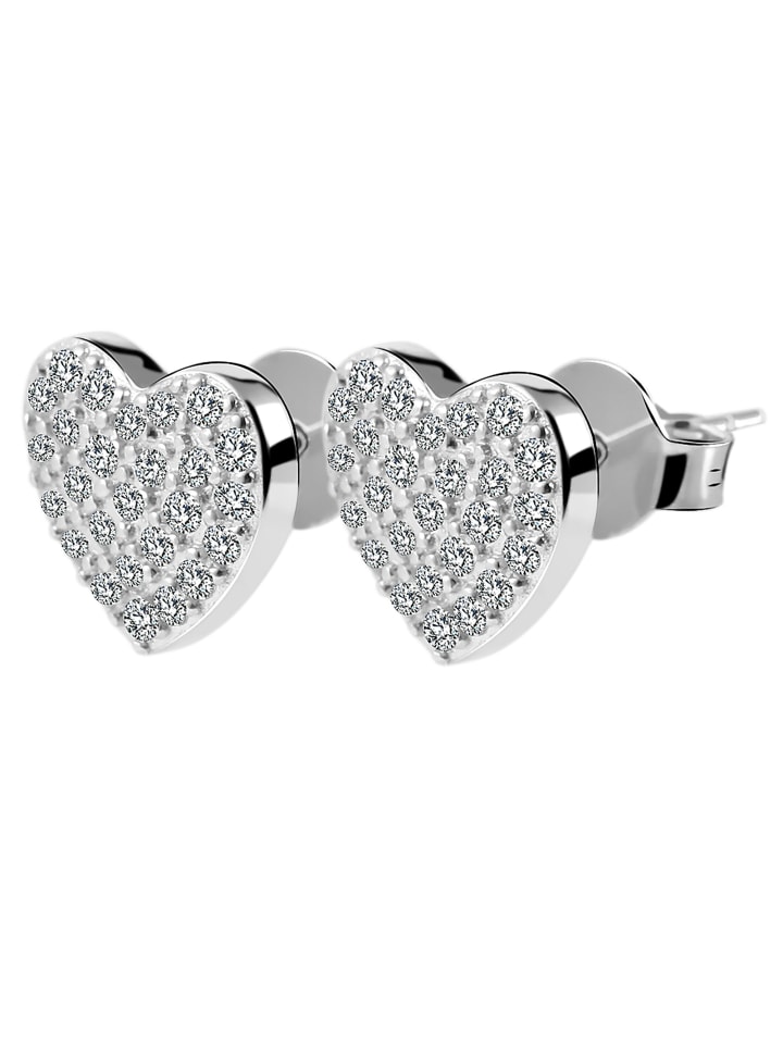 Kinder Ohrstecker Herz aus 925 Silber mit Zirkonia in silber