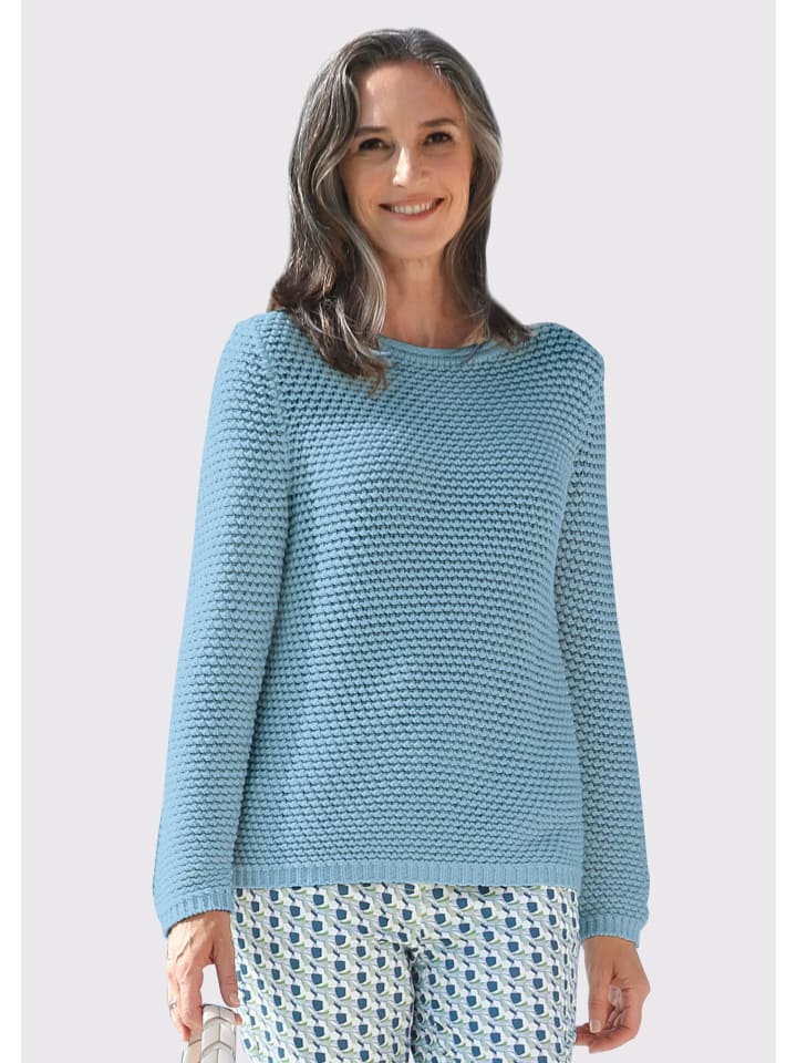 Kurzgröße: Pullover mit schönem Ajourmuster in aquamarin