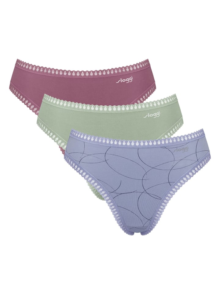 Slip 3er Pack in Lila/Grün/Beere