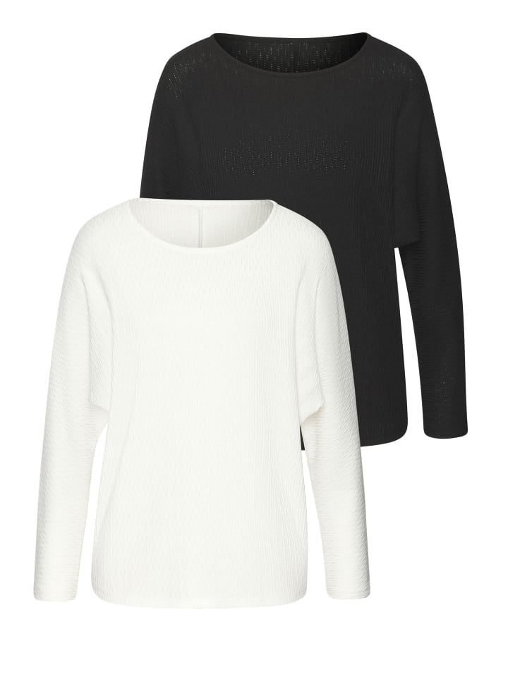 Langarmshirt in creme, schwarz