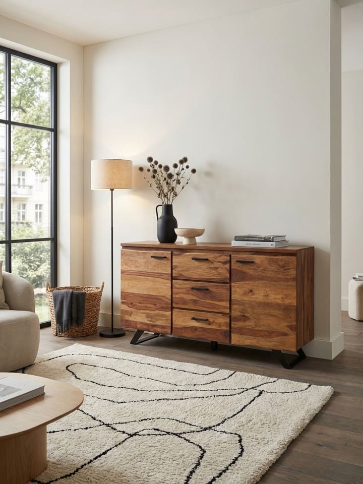 Sideboard 145x82x45 cm Massivholz / Metall mit Baumkante