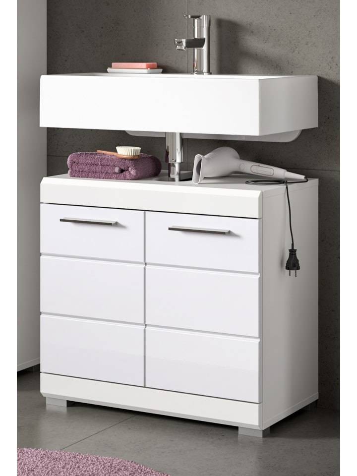 Waschbeckenunterschrank weiß Hochglanz 60 cm mit Rillenoptik