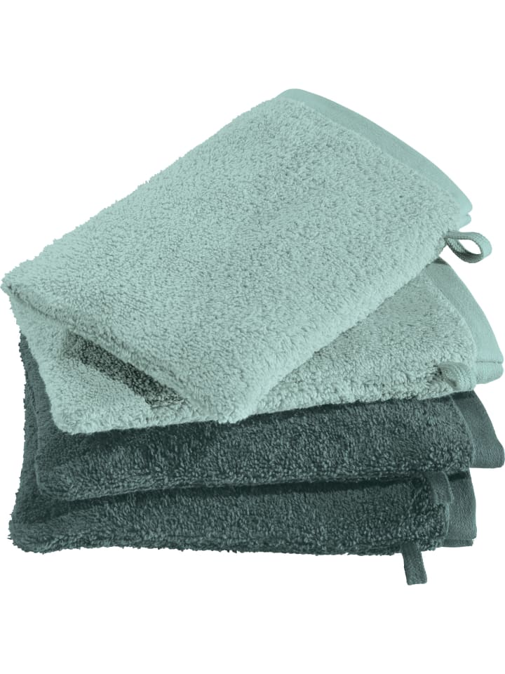 Frottier Waschhandschuhe 4er-Pack Bühl in jade/oliv