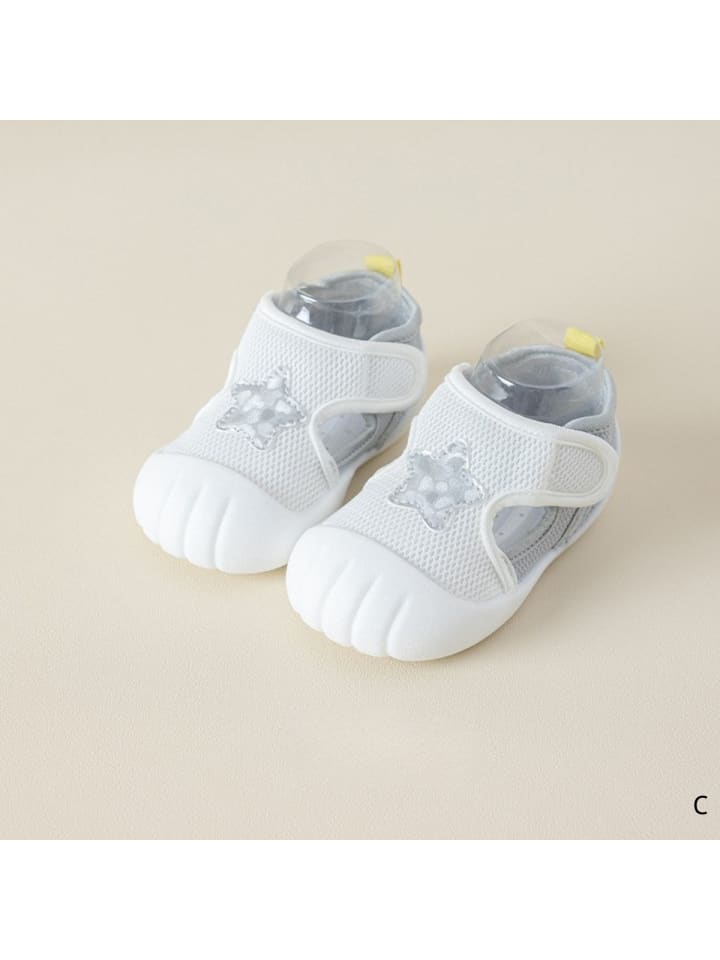 Sommer Baby-Schuhe aus Netzstoff mit Sternenmuster in Hellgrau