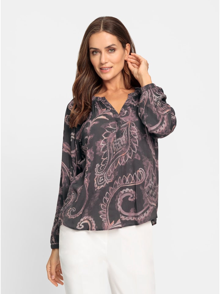 Druck-Bluse in anthrazit-mauve-bedruckt