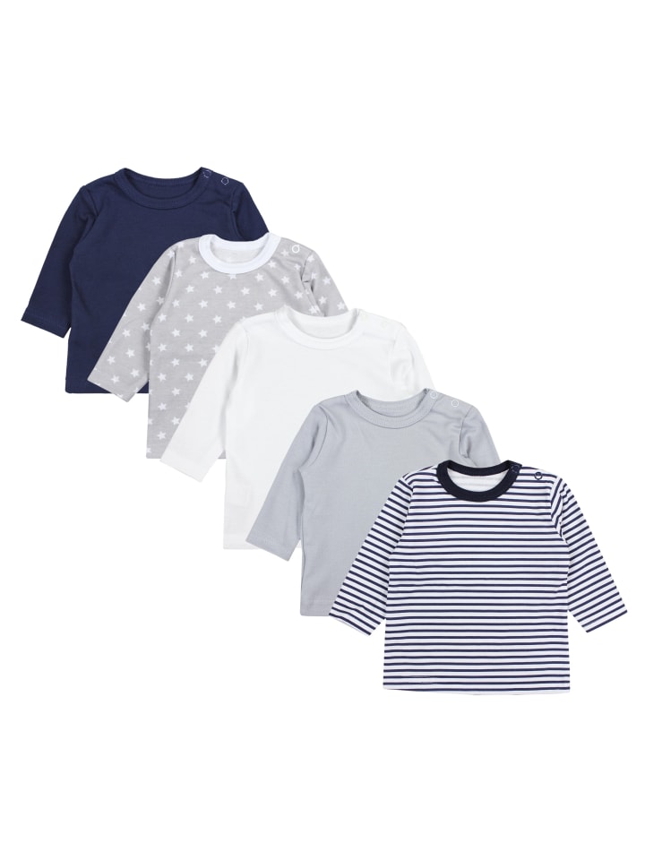 Baby Jungen Langarmshirt 5er Pack in grau/weiß