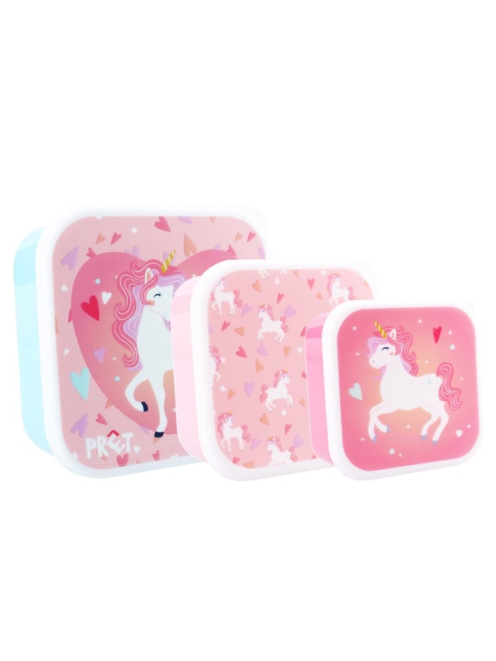 Snackbox Lunchbox 3-in-1 – Einhorn Design, stapelbare Behälter in Mehrfarbig