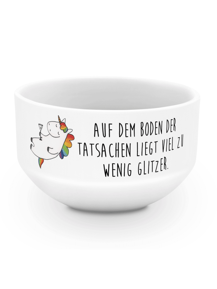 Schale Einhorn Blümchentail mit Spruch in Weiß