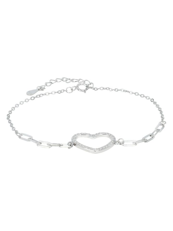 Damen Armband – Herz aus 925 Silber mit Zirkonia 17+3 cm in silber
