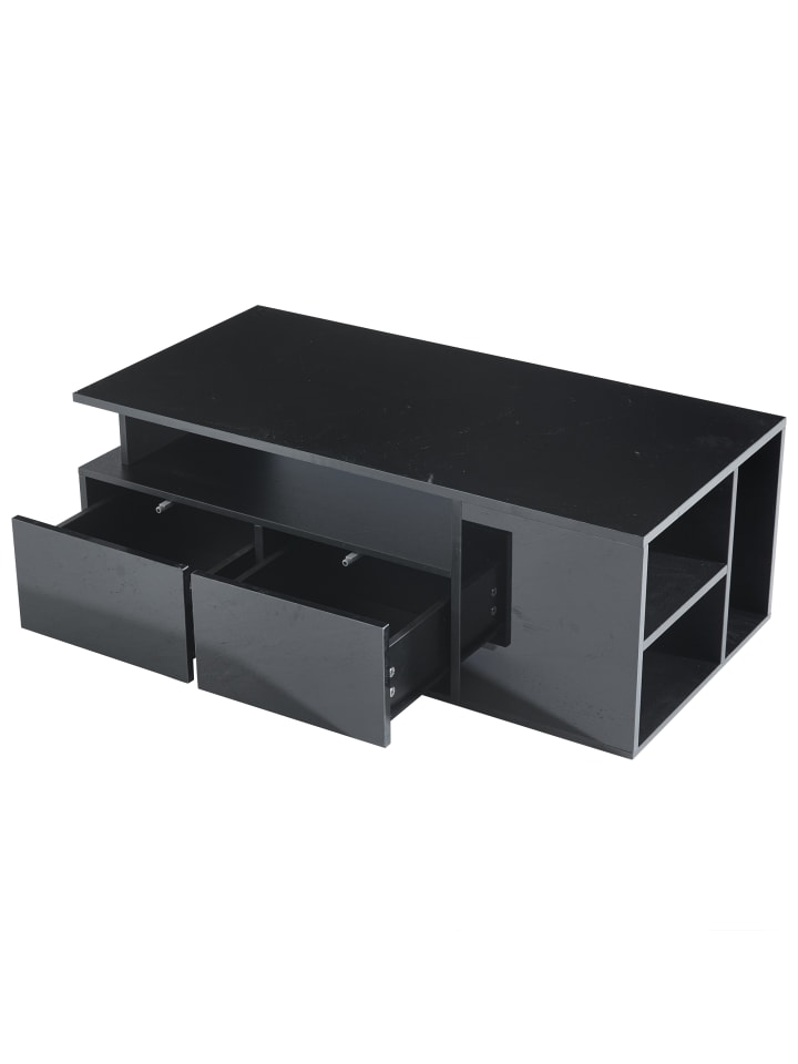 Couchtisch in Schwarz mit LED 2 Schubladen