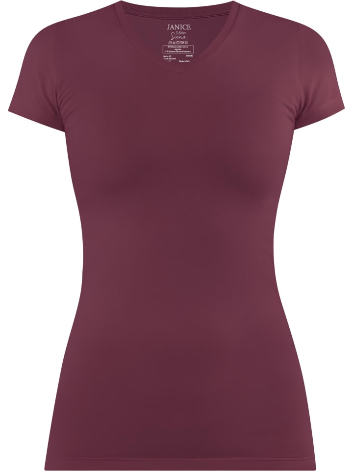 Figurbetontes T-Shirt mit V-Ausschnitt Siena in Burgund
