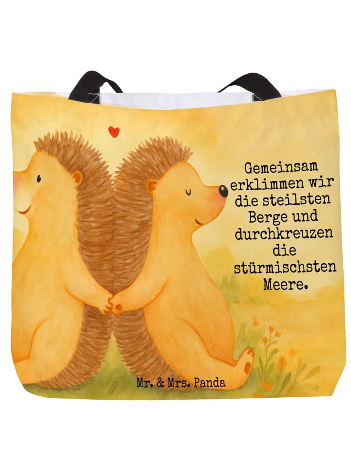 Tote Bag Igel händchenhaltend Design mit Spruch in Weiß