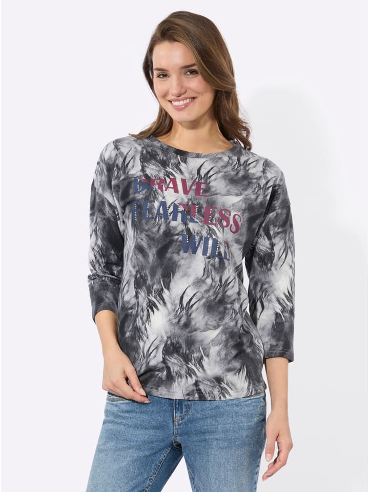 Sweatshirt in weiß-anthrazit-bedruckt