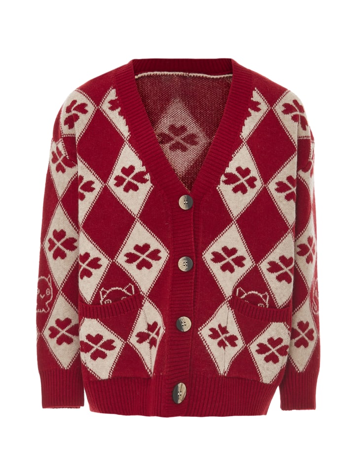 Women Cardigan in Rot Wollweiss