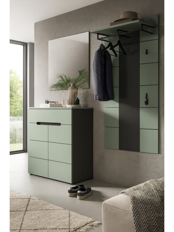Garderoben-Set 3-teilig Salbei grün, grau 175 cm, Flurgarderobe mit Soft-Close
