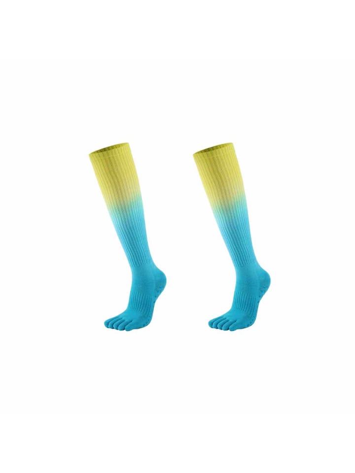 2er-Pack Lange Yoga/Pilates Zehensocken – Gradient-Look Anti-Rutsch Blau