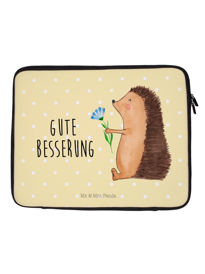 Laptoptasche Igel Blumen mit Spruch in Gelb Pastell