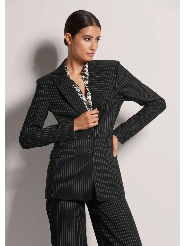 Eleganter, taillierter Blazer in schwarz / wollweiß