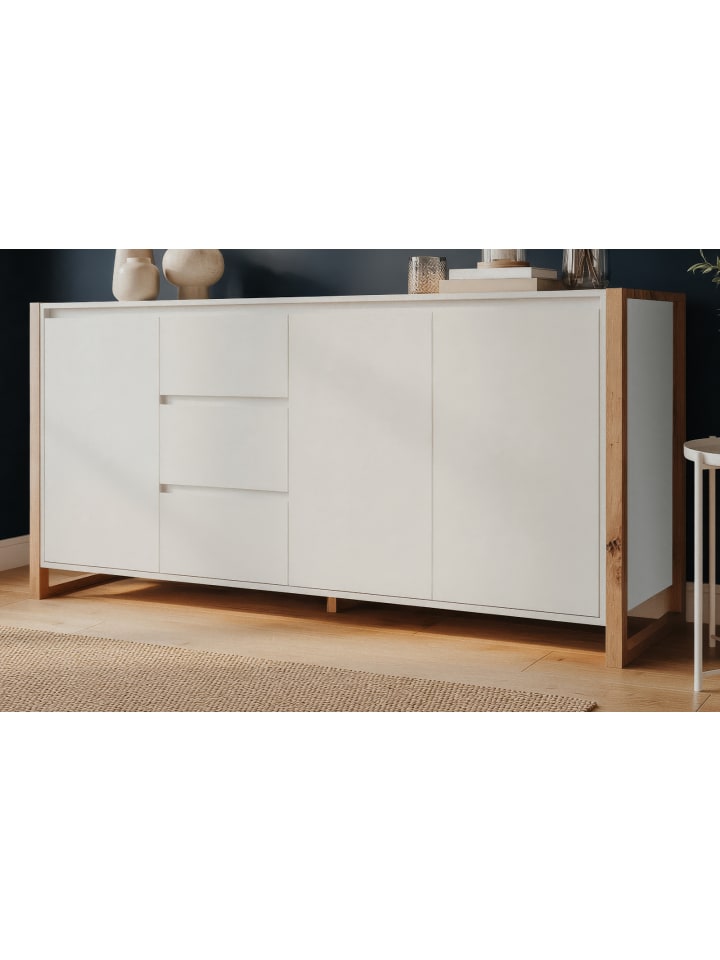 Sideboard weiß, Eiche Artisan 160 x 88 cm, Kommode mit viel Stauraum