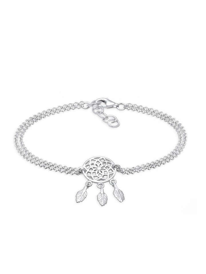 Armband 925 Sterling Silber Boho, Feder, Traumfänger in Silber