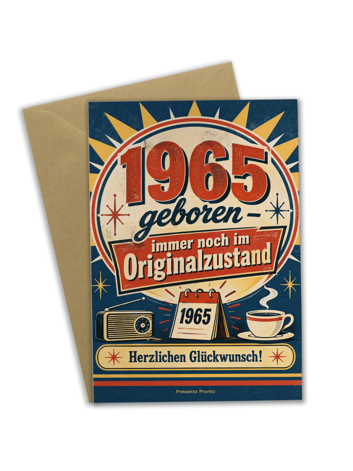 Geburtstagskarte 1965. Geburtstag Abzeichen hum... in Weiß