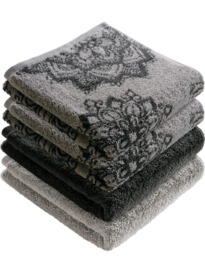 Frottier, Jacquard Handtuch 4er-Pack Bühl in grau/anthrazit
