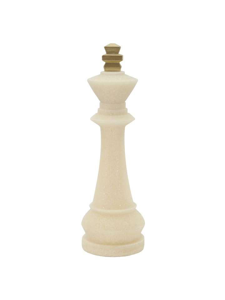 Schachkönig aus beigefarbenem und goldfarbenem Kunstharz, Ø 13 x 41 cm