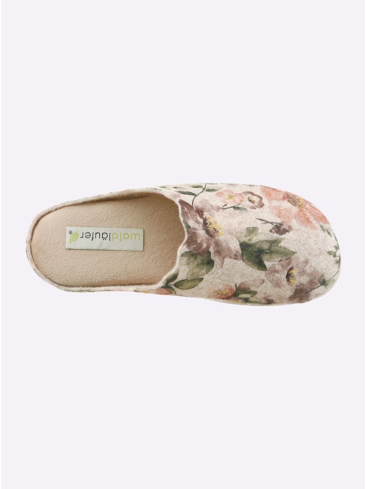 Pantoffel in rosé-geblümt