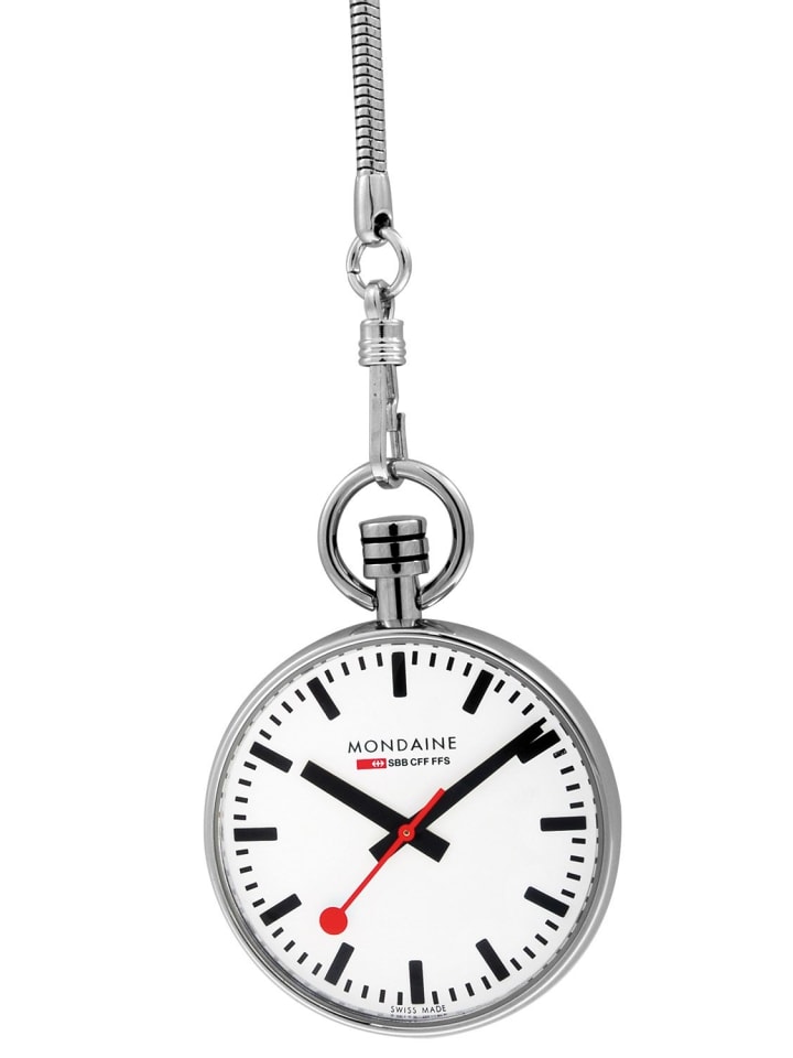 Taschenuhr mit Kette Weiß / Silber