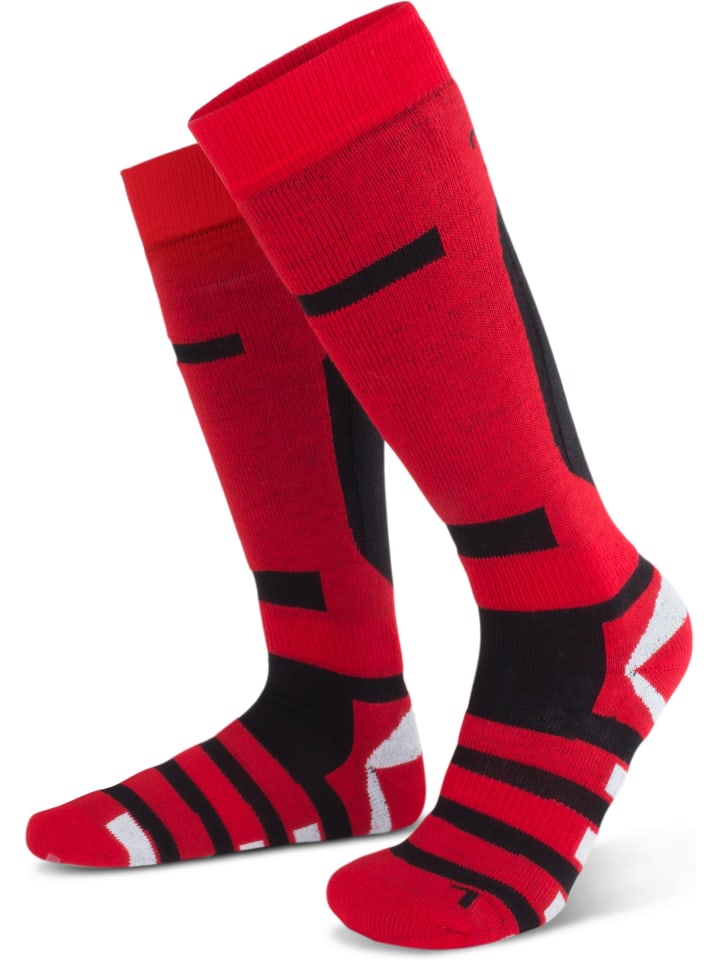 2 Paar Ski-Kniestrümpfe Ripp in Rot/Schwarz/Grau