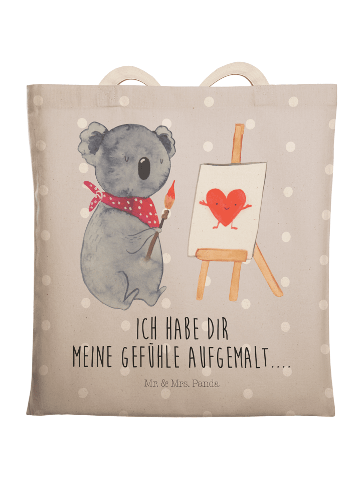 Shopper Koala Künstler mit Spruch in Grau Pastell