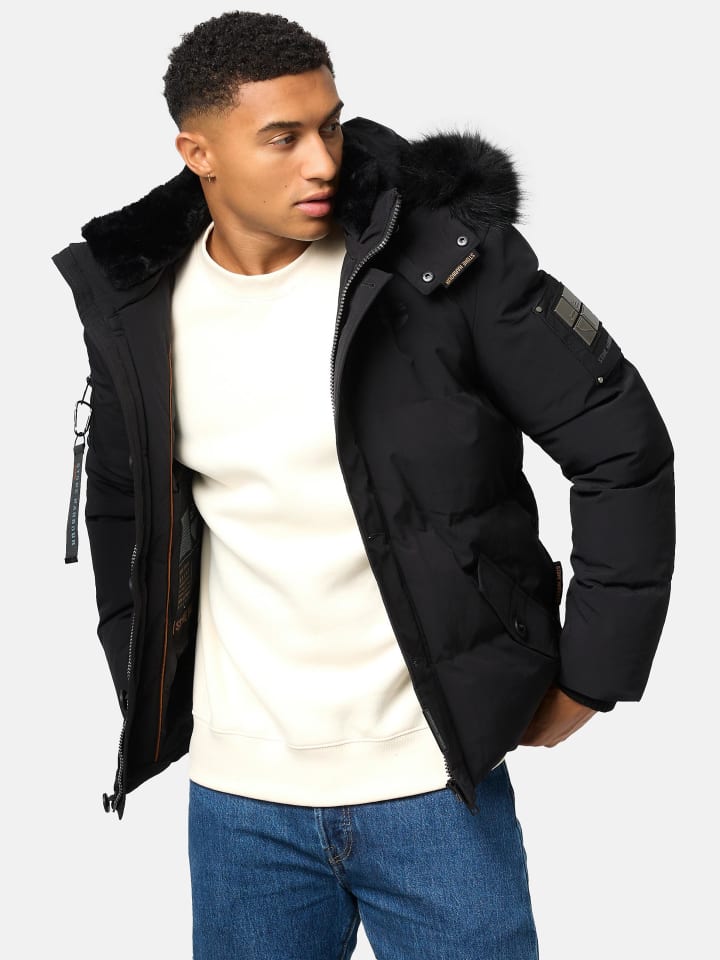 Schwarze Winterjacke Parka Schwarz Mit Schwarzem Fell