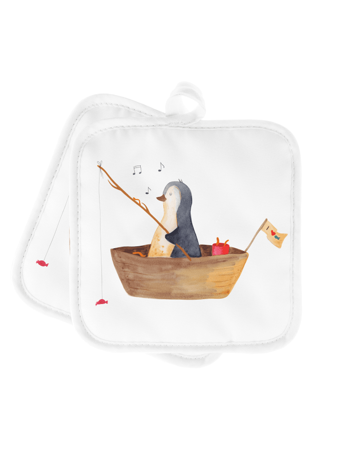 Topflappen Pinguin Angelboot ohne Spruch in Weiß