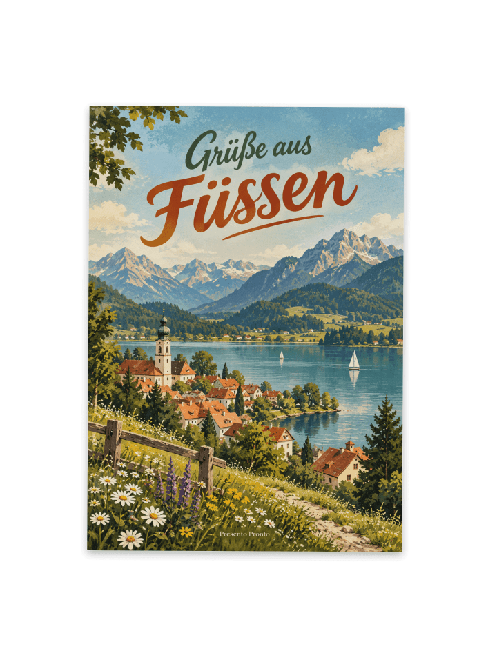 Postkarte Landschaft nostalgisch Design mit Spruch in Weiß