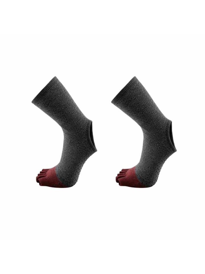 2er-Pack Yoga/Pilates Zehensocken – offene Ferse in Grau
