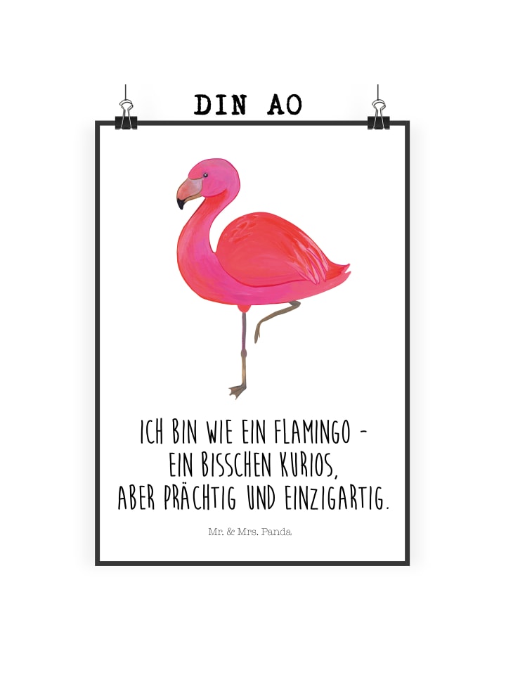 Poster Flamingo Classic mit Spruch in Weiß