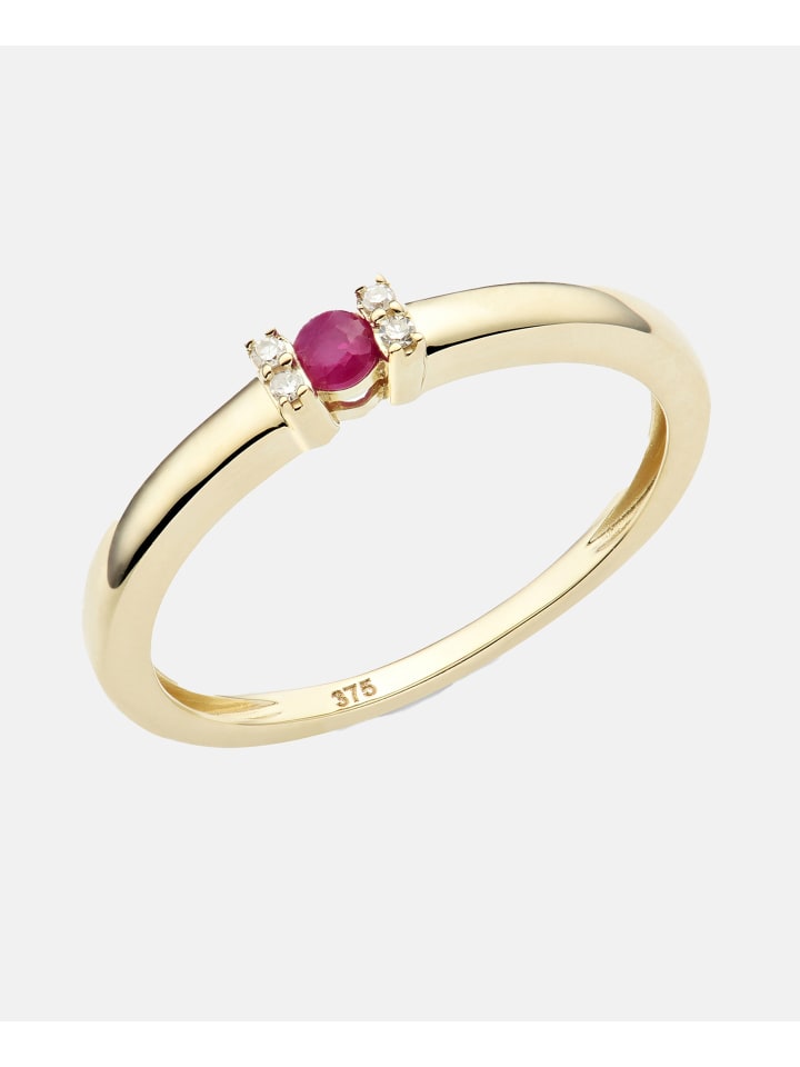 Ring aus 375 Gelbgold mit Diamant mit Rubin