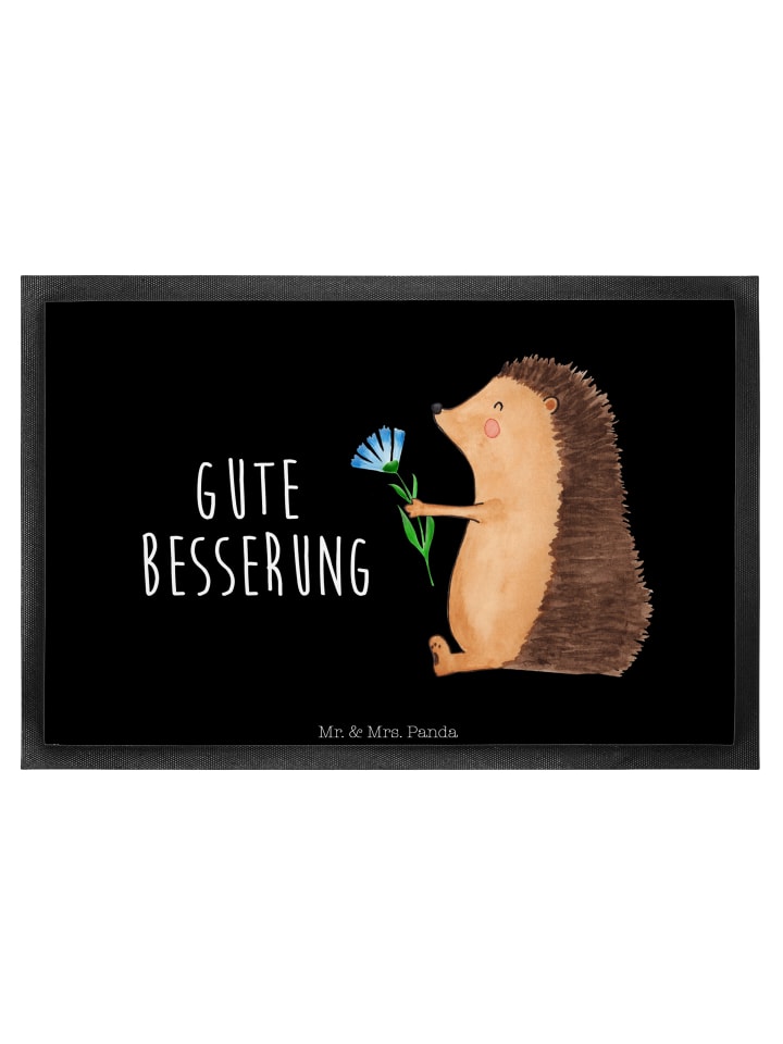 Schmutzfangläufer Igel Blumen mit Spruch in Schwarz
