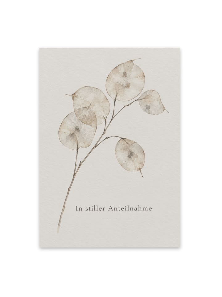 Trauerspruchkarte Silberblatt minimalistisch De... in Weiß