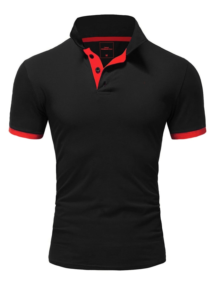 Basic Kontrast Poloshirt DETROIT in Schwarz/Rot