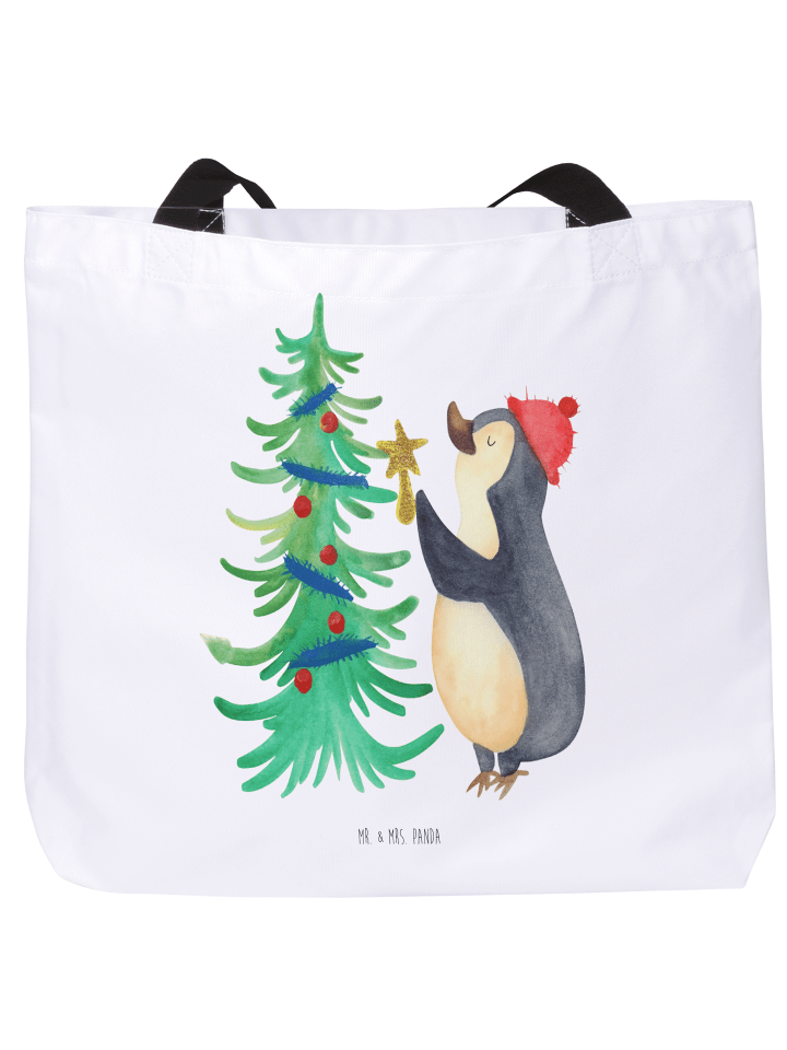 Strandtasche Pinguin Weihnachtsbaum ohne Spruch in Weiß