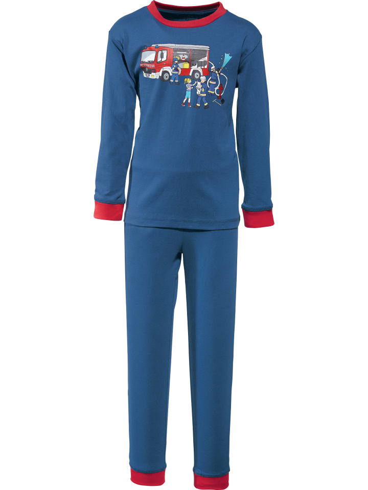 Single-Jersey Kinder-Schlafanzug in marine/rot