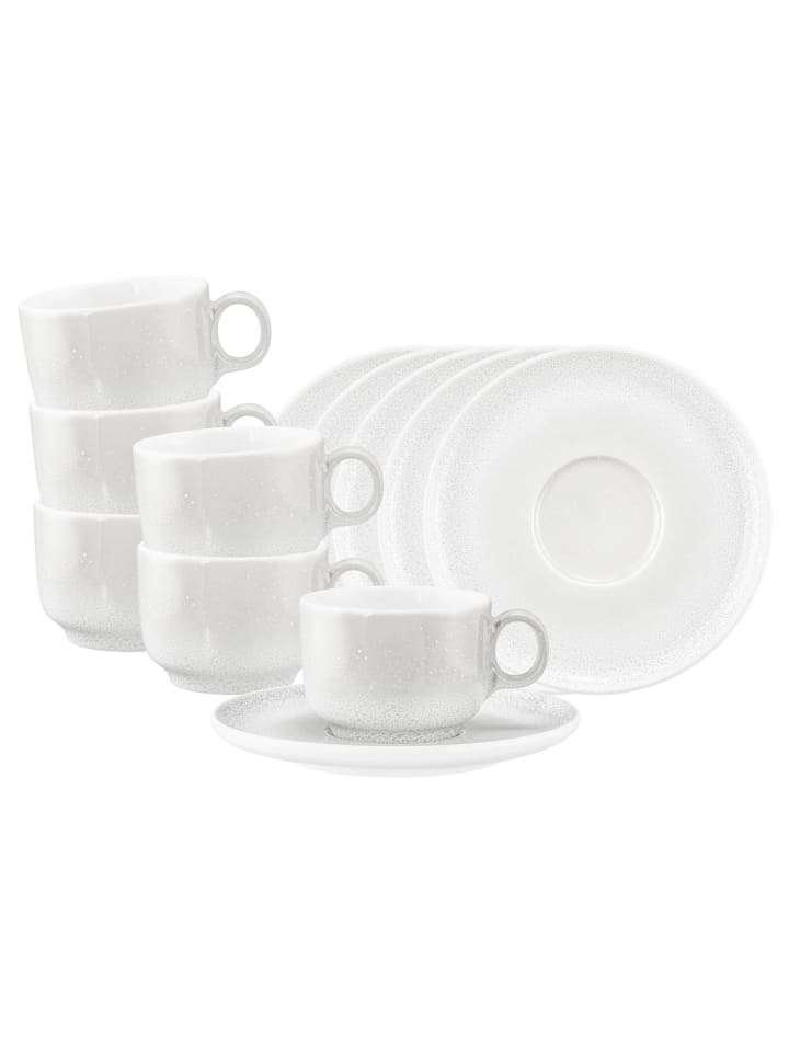 6er Set Kaffeetassen mit Untertassen Sento Home in Aura White 210 ml