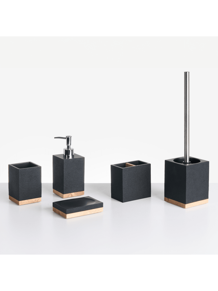 5-tlg Badezimmer-Zubehör TAPICHE in Schwarz/Braun/Silber